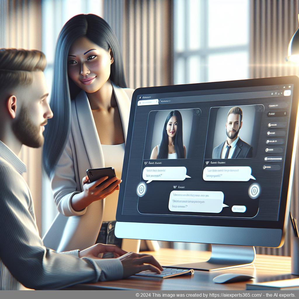 A professional-looking interface showcasing a WordPress ChatGPT chatbot interacting with users on a modern website.