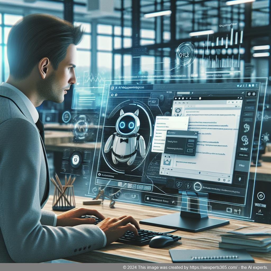 An illustration depicting a user interacting with a WordPress chat plugin interface showcasing real-time support features.