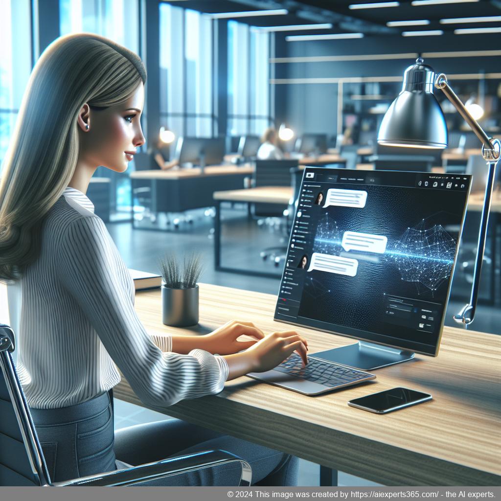 A visually appealing representation of a person interacting with an AI-driven WordPress chatbot on a laptop screen.