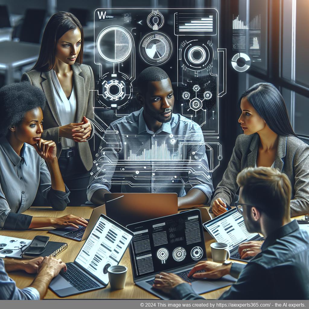 A professional setting showcasing a diverse team discussing strategies around implementing an effective WordPress chatbot for enhanced customer engagement.