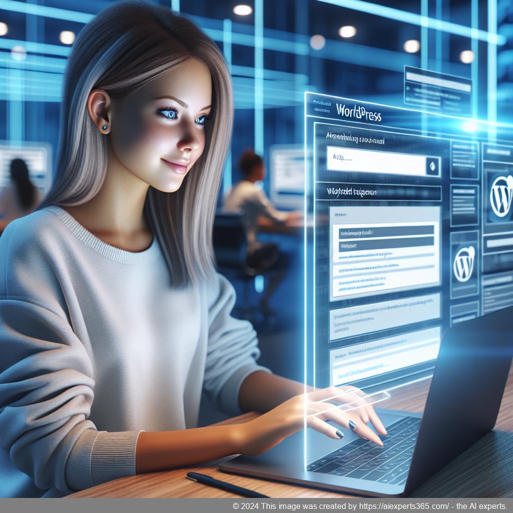 An illustration showing a user interacting with an AI-driven WordPress chat plugin on a website interface.