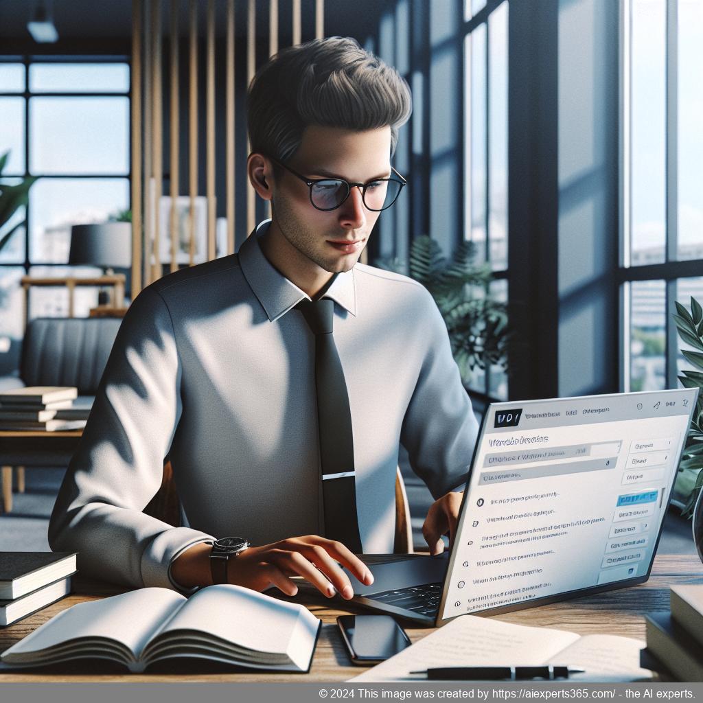 A professional setting showcasing a person using a laptop with an open WordPress chat plugin interface, symbolizing enhanced customer support.