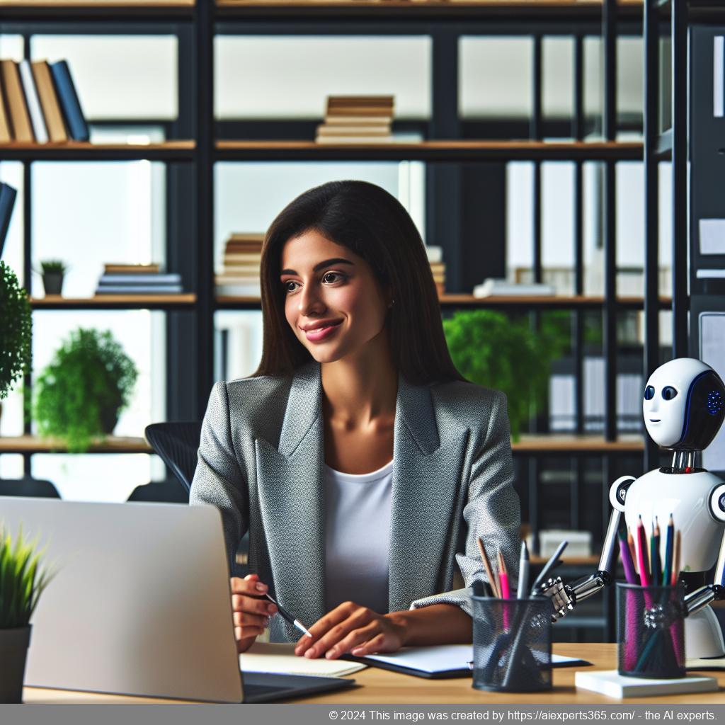 A professional-looking woman interacting with a chatbot interface on her laptop, symbolizing enhanced customer engagement through a WordPress chat plugin.