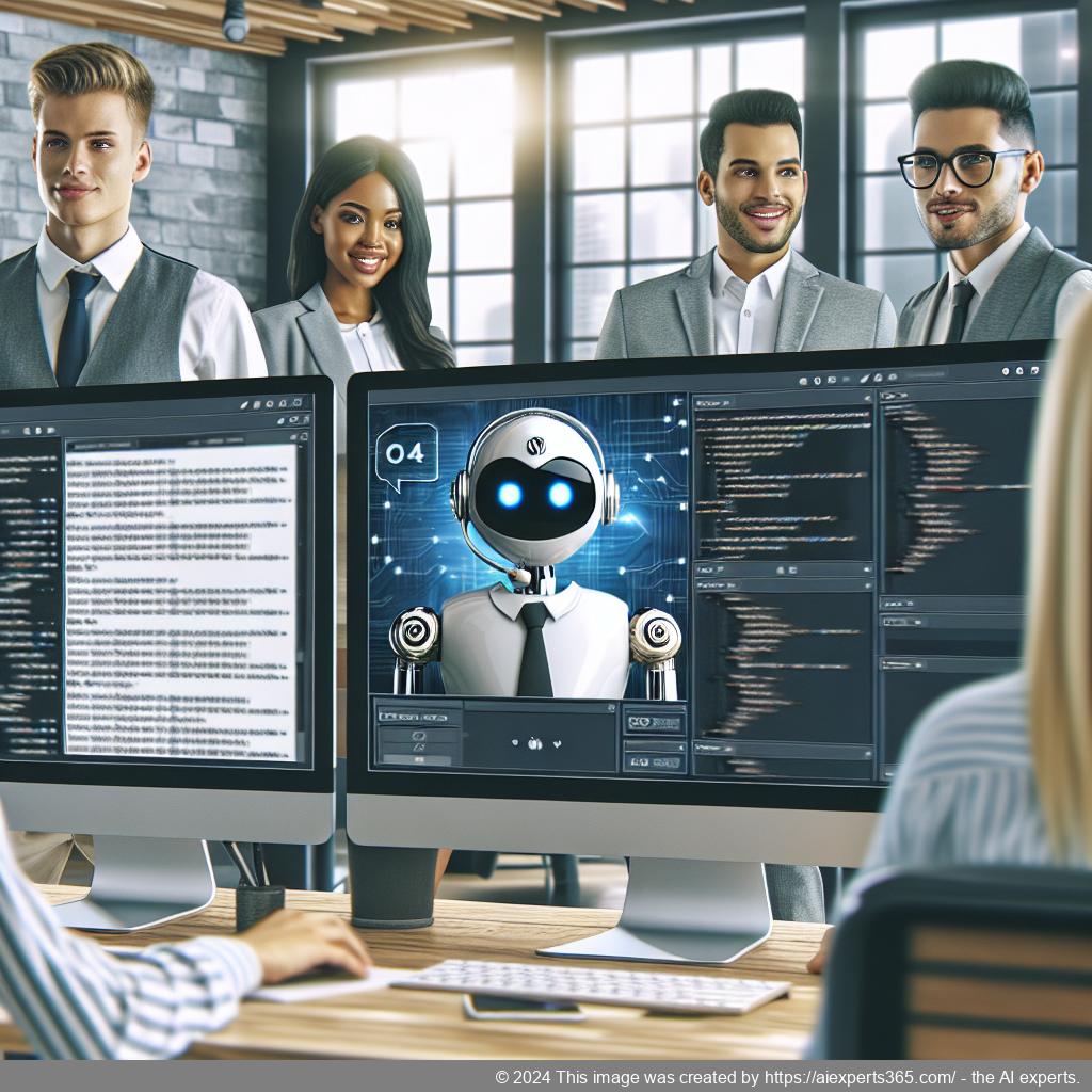 A professional setting showcasing an AI-powered WordPress chatbot assisting users online.