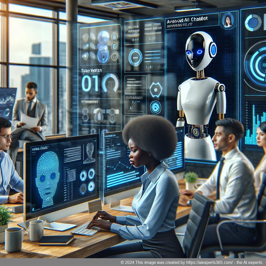 A visual representation showcasing a multi-department chatbot assisting customers across various business functions.