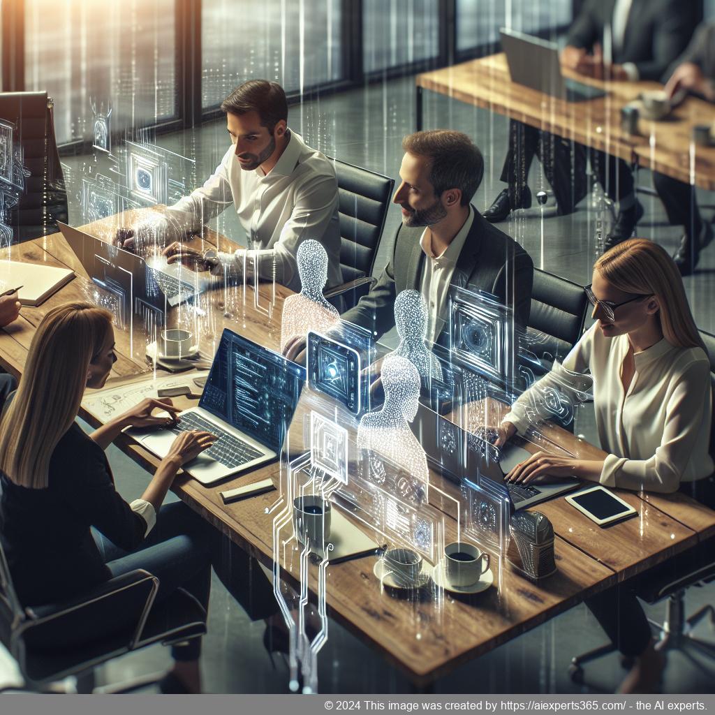 A professional setting showcasing a diverse team discussing strategies around implementing a multi-department chatbot for enhanced customer support.
