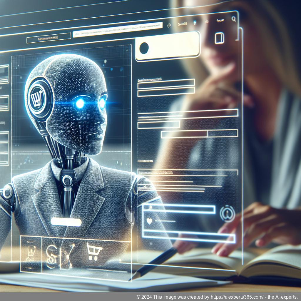 A visually engaging representation of a person interacting with a WordPress website using a chatbot feature, showcasing modern e-commerce technology.