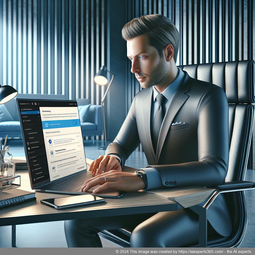A professional-looking person interacting with a computer displaying a WordPress chat plugin interface, symbolizing enhanced customer engagement through technology.