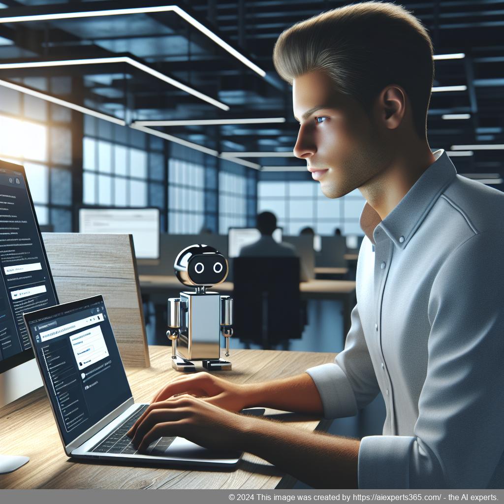 A visual representation of a professional using the WordPress ChatGPT Chatbot Plugin on a laptop, showcasing enhanced customer engagement.