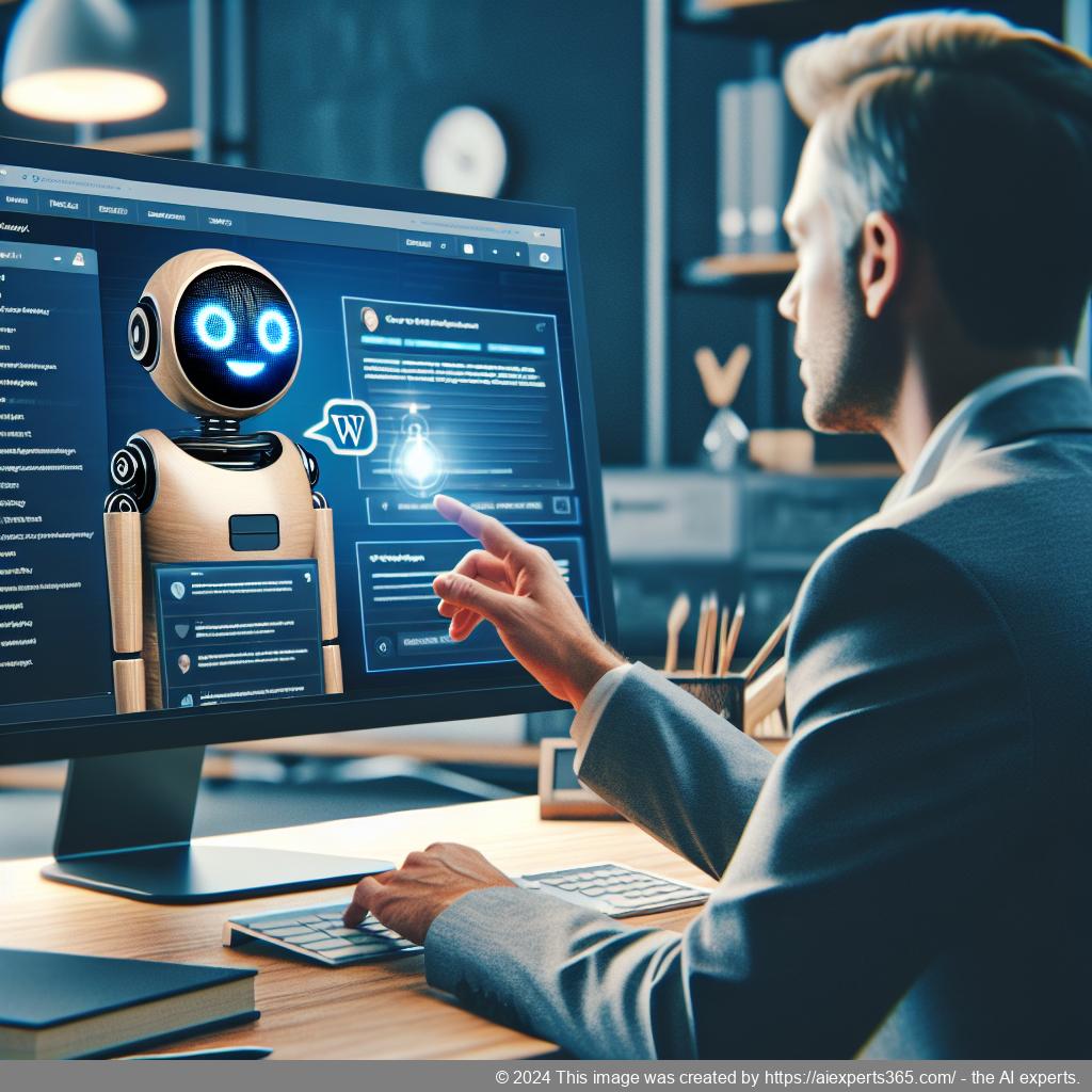 A visual representation of a WordPress website showcasing the functionality of a chatbot powered by AI technology.