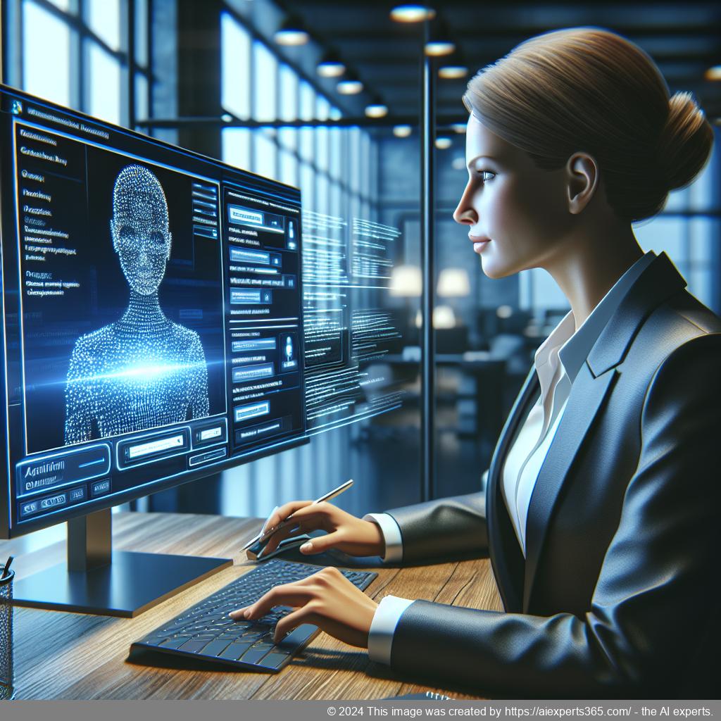 A professional setting showcasing a person interacting with a computer displaying a chat interface representing the best WordPress chatbot for customer support.