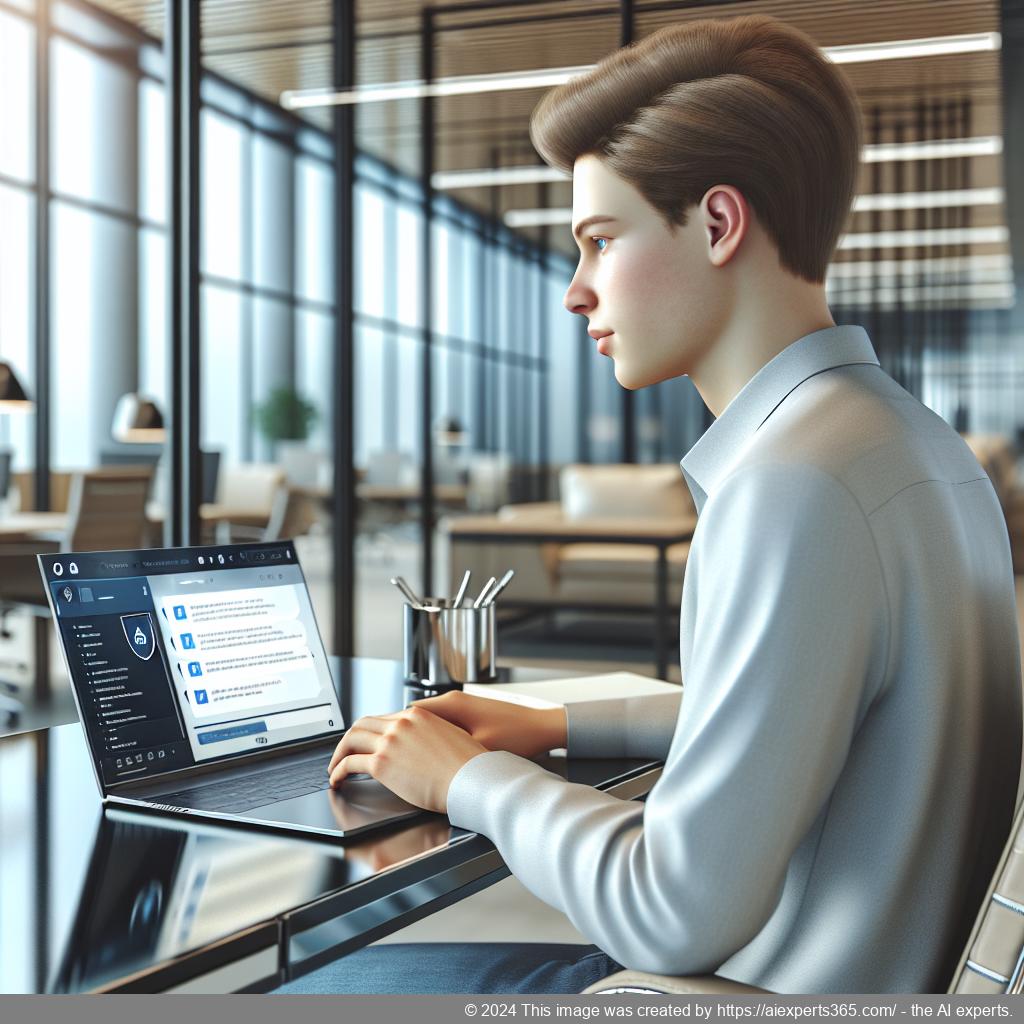 A professional setting showcasing a person interacting with a computer displaying an AI chatbot interface designed for enhanced customer service.