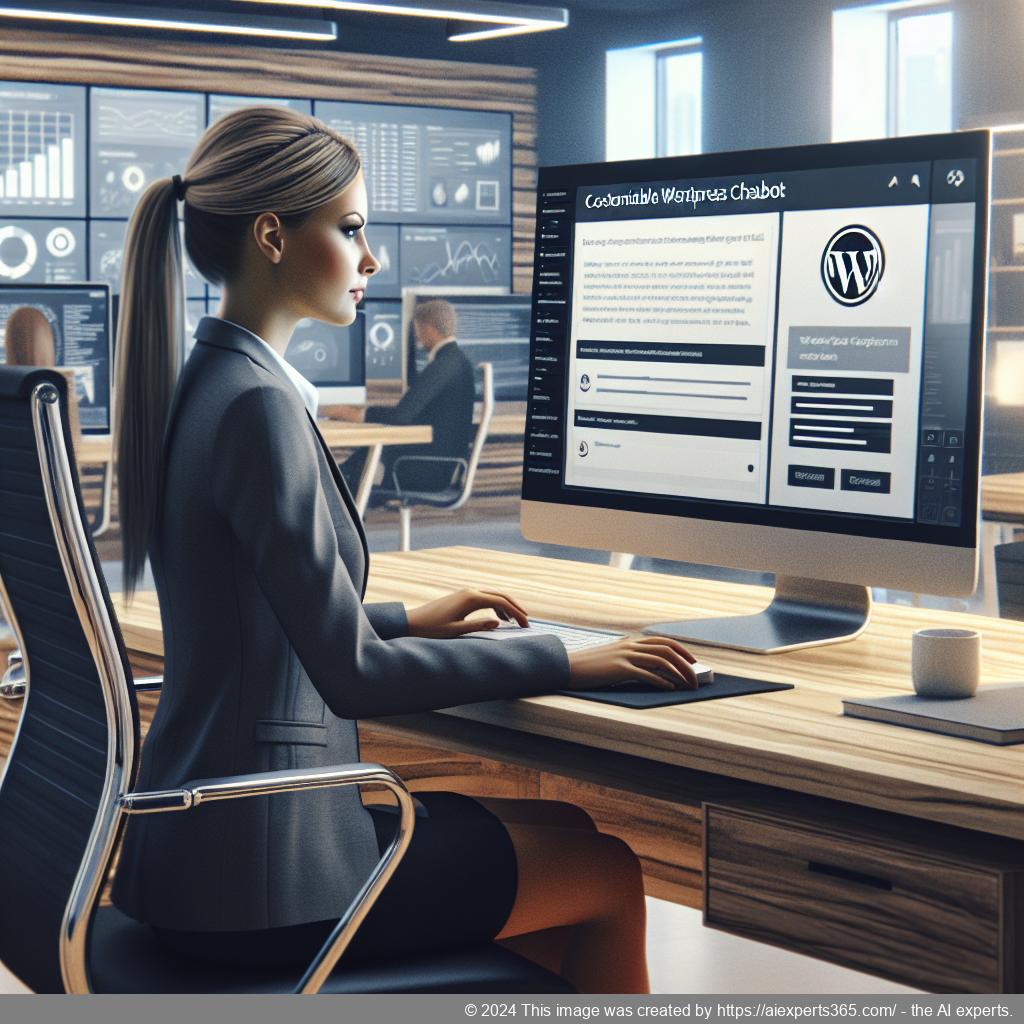 A visually appealing representation of a customizable WordPress chatbot interface showcasing its features like real-time assistance and personalized interaction.