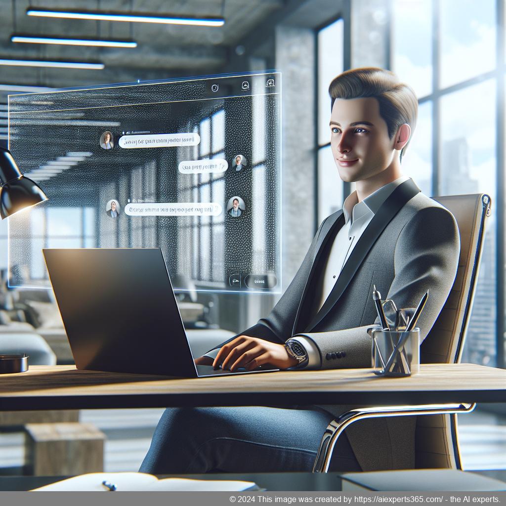 Ailisha's AI Chatbot interface displayed on a laptop screen with a friendly user engaging in conversation.